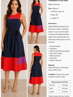 BOSS Navy Dress with Red & Purple Colorblock Panels
